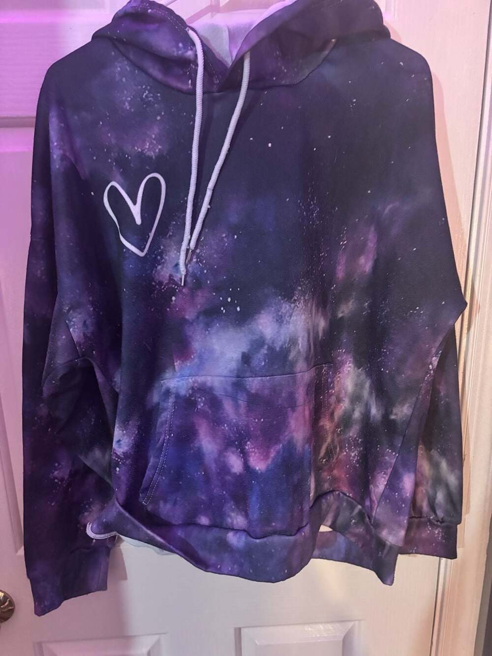Purple Galaxy Print Hoodie With Heart and Inspiring Quote Large